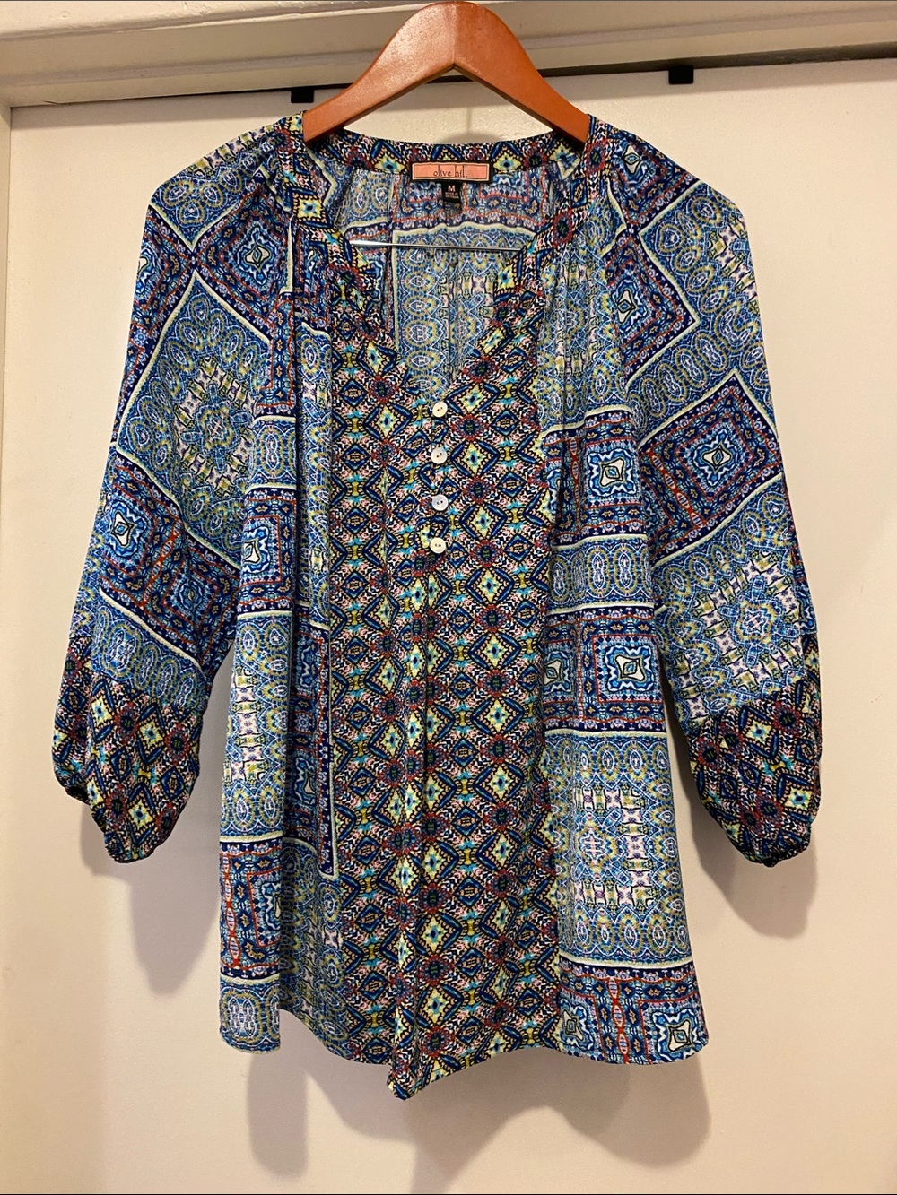 Print Patchwork Peasant Tunic - Blue Multi